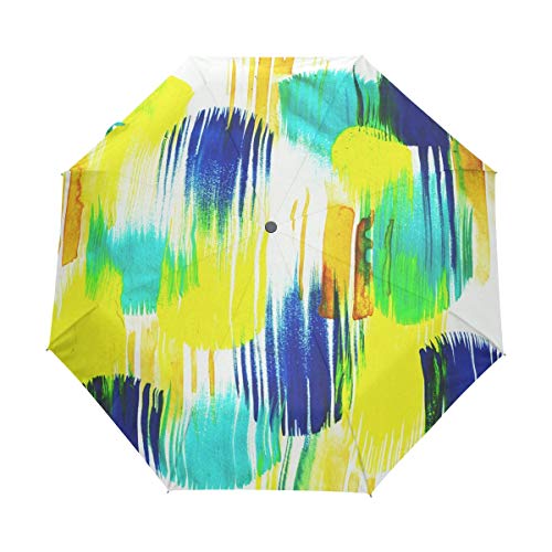 Gelb Blau Kunst Abstrakt Regenschirm Taschenschirm Auf-Zu Automatik Schirme Winddicht Leicht Kompakt UV-Schutz Reise Schirm für Jungen Mädchen Strand Frauen von LDIYEU