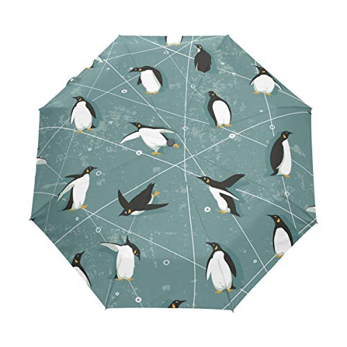 Graue Lustige Pinguine Regenschirm Taschenschirm Auf-Zu Automatik Schirme Winddicht Leicht Kompakt UV-Schutz Reise Schirm für Jungen Mädchen Strand Frauen von LDIYEU