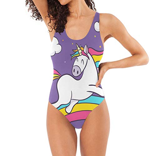 LDIYEU Regenbogen-Einhorn Damen Einteiler Badeanzug Bademode Badeanzüge Swimsuit für Frauen Mädchen von LDIYEU