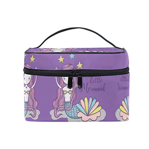 Lila Süße Meerjungfrau Kosmetiktasche Organizer Reißverschluss Make up Taschen Kulturbeutel Waschtasche für Damen Mädchen Frauen von LDIYEU
