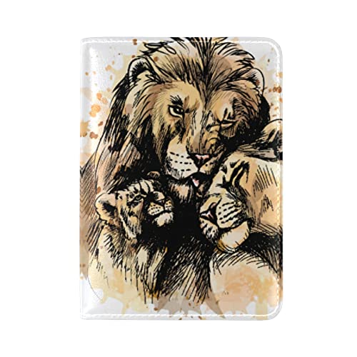 Löwe Tierkönig Gelb Reisepass Reisepasshülle Ausweis Hülle Echtes Leder Hülle Schutzhülle für Reisen Männer Frauen von LDIYEU