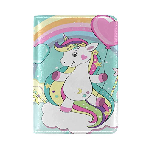 Regenbogen Einhorn Reisepass Reisepasshülle Ausweis Hülle Echtes Leder Hülle Schutzhülle für Reisen Männer Frauen von LDIYEU