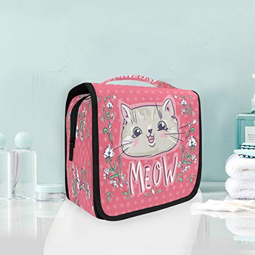 Rosa Katze Kätzchen Kulturbeutel Hängend Faltbar Mädchen Kulturtasche Toilettentasche Toiletttasche Makeup Tasche Kosmetiktasche für Frauen Mädchen Damen von LDIYEU