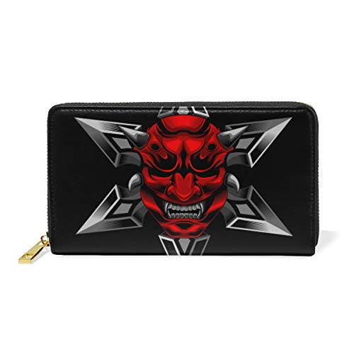 Samurai Schwarz Waffe Schädel Leder Brieftasche Reißverschluss Geldbörse Telefon Kreditkartenetui Portemonnaie Wallet für Frauen Mädchen Männer von LDIYEU