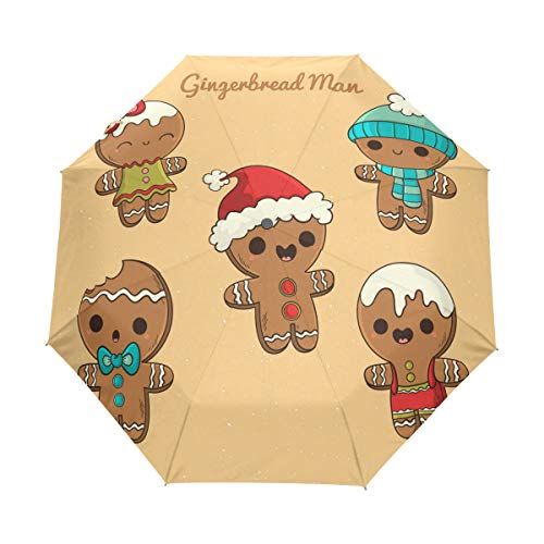 Weihnachten Lebkuchen Regenschirm Taschenschirm Auf-Zu Automatik Schirme Winddicht Leicht Kompakt UV-Schutz Reise Schirm für Jungen Mädchen Strand Frauen von LDIYEU