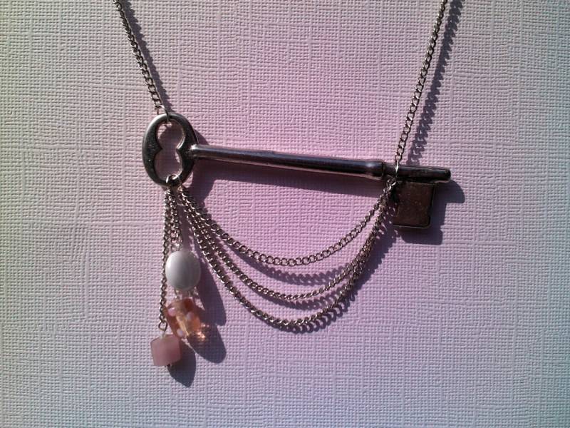 25 % Rabatt Auf Antiken Sideway Skelettschlüssel Halskette Rosa Und Weiß Perlen Baumeln Von Einem Silber Farbigen Schlüssel von LDJJewelry