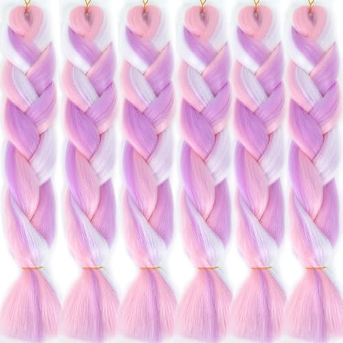 LDMY Ombre Purple Braiding Hair- 6pcs/pack 24Inch Jumbo Braids Extensions Synthetic Kanekalon Hair for Women Dark Purple to Light Purple100g/pc von LDMY