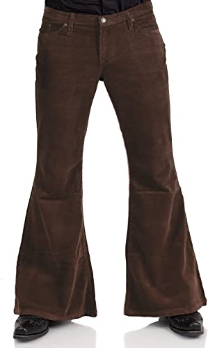 Herren Cord Relaxed Vintage 60er 70er Jahre Bell Bottom Pants Stretch Fit Classic Comfort Flared Flares Retro Disco Pants, Kaffee, 3XL von LDNINE