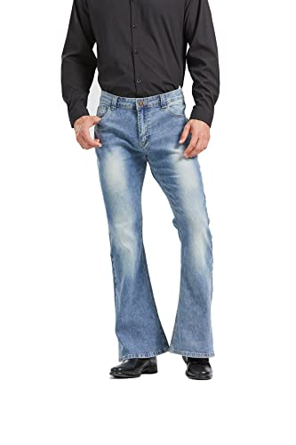 Herren Relaxed Vintage 60er 70er Jahre Bell Bottom Stretch Fit Classic Comfort Flared Flares Retro Leg Disco Denim Jeans Hose, BU, Mittel von LDNINE