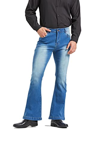 Herren Relaxed Vintage 60er 70er Jahre Bell Bottom Stretch Fit Classic Comfort Flared Flares Retro Leg Disco Denim Jeans Hose, BU, X-Groß von LDNINE
