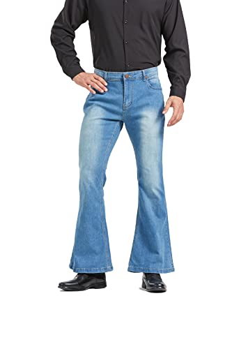 Herren Relaxed Vintage 60er 70er Jahre Bell Bottom Stretch Fit Classic Comfort Flared Flares Retro Leg Disco Denim Jeans Hose, blau, XX-Large von LDNINE