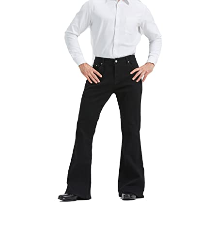 Herren-Jeanshose, entspannter Vintage-Stil, 60er-70er-Jahre, Schlaghose, Dehnbund, klassischer Tragekomfort, Retro-Disco-Denim, Schwarz, Klein von LDNINE