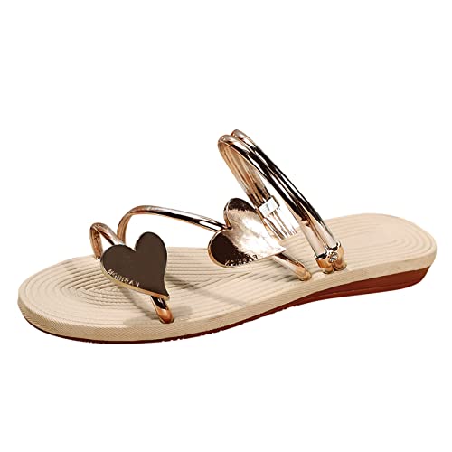 LDOZ Damen-Hausschuhe mit offener Spitze, atmungsaktiv, einfarbig, modische Hausschuhe für den Straßeneinkauf(Gold,8.5) von LDOZ