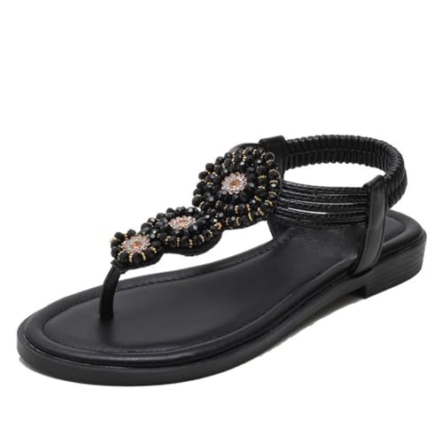 LDOZ Damen Keilsandalen Elastische Knöchel Offene Zehen T-Riemen Sandalen für Street Shopping Dating(Black,8.5) von LDOZ