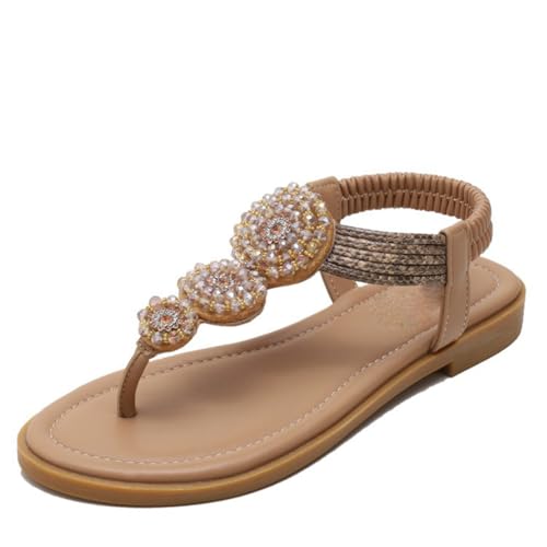 LDOZ Damen Keilsandalen Elastische Knöchel Offene Zehen T-Riemen Sandalen für Street Shopping Dating(Khaki,7) von LDOZ