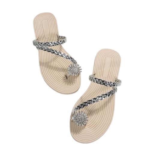 LDOZ Damen-Sommer-Hausschuhe mit weicher Sohle, modische Sandalen mit Strass-Webmuster für Street Shopping Dating(Silver,6.5) von LDOZ