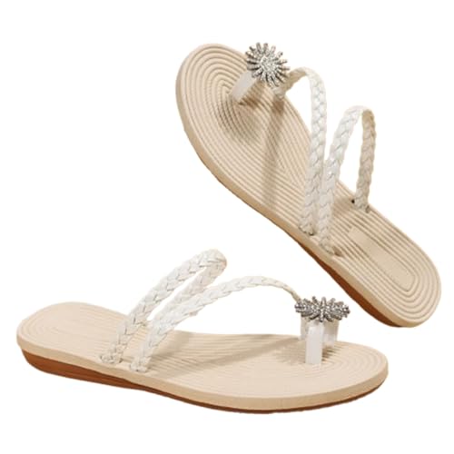 LDOZ Damen-Sommer-Hausschuhe mit weicher Sohle, modische Sandalen mit Strass-Webmuster für Street Shopping Dating(White,7.5) von LDOZ