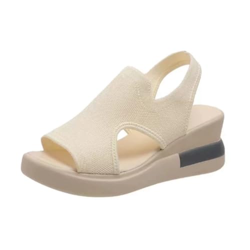 LDOZ Damen-Sommersandalen mit Keilabsatz, modische Sandalen mit offener Zehenpartie und Schnalle, hohl, für Street-Shopping-Dating(Beige,8) von LDOZ