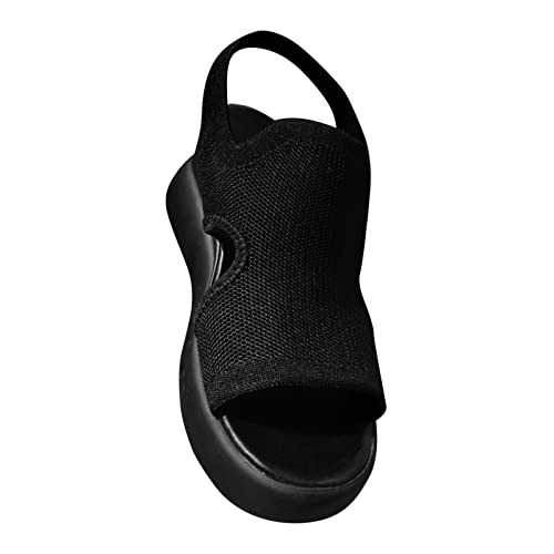 LDOZ Damen-Sommersandalen mit Keilabsatz, modische Sandalen mit offener Zehenpartie und Schnalle, hohl, für Street-Shopping-Dating(Black,8) von LDOZ