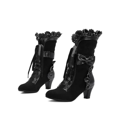 LDOZ Damen Western Denim Schnürstiefel dicken Absatz schmale Ritterstiefel, trendige und coole Straße muss verfügbar sein(Black,6.5) von LDOZ