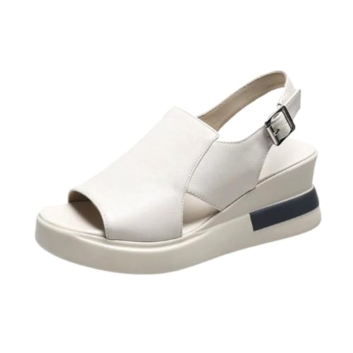 LDOZ Damenmode Lässig Fischmaul Offene Zehenschnalle Hohle Römersandalen Bequeme Outdoor-Damenschuhe(Beige,41) von LDOZ