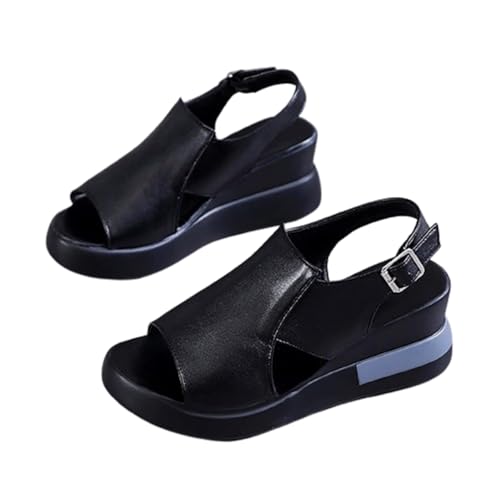 LDOZ Damenmode Lässig Fischmaul Offene Zehenschnalle Hohle Römersandalen Bequeme Outdoor-Damenschuhe(Black,43) von LDOZ