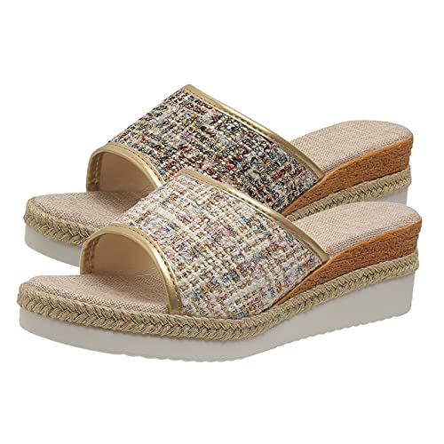 LDOZ Damenmode Pailletten Offene Zehen Atmungsaktiver Keil Bequeme Fischmaulsandalen im Sommer(Gold,7) von LDOZ