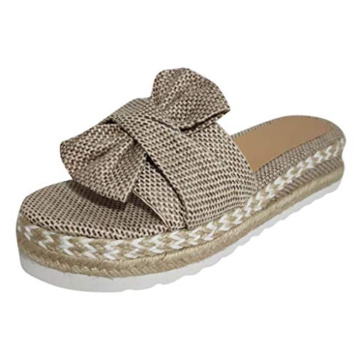 LDOZ Damenmode mit offenem Zehenbereich, atmungsaktiver Keilabsatz, bequeme Fischmaul-Hausschuhe im Sommer(Khaki,9) von LDOZ