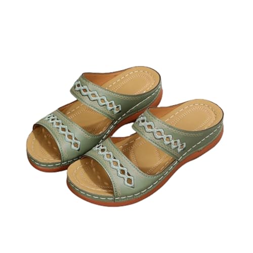 LDOZ Damensandalen, große Strandsandalen, Sommer-Retro-genähte rutschfeste Sandalen, lässige Keil-Plateau-Sandalen(Green,35) von LDOZ