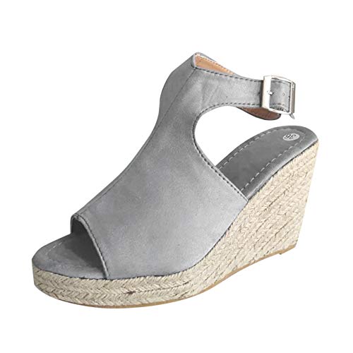 LDOZ Damensandalen mit dicker Sohle und Fischmaul-Absatz für den Sommer, einzeilige Freizeitsandalen für Damen(Gray,7) von LDOZ