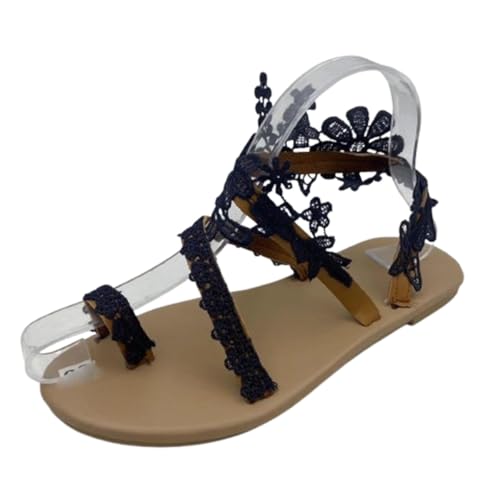 LDOZ Flat Sandals for Women Lace Flower Ring Toe Slip On Slippers Boho style Sandals for Street Shopping(Black,7.5) von LDOZ