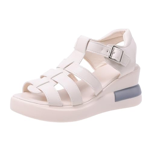LDOZ Ladies Summer Hollow Buckle Sandals Open Toe Casual Retro Flat Roman Sandals for Street Shopping(Beige1,8.5) von LDOZ