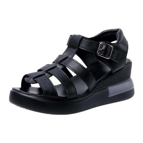 LDOZ Ladies Summer Hollow Buckle Sandals Open Toe Casual Retro Flat Roman Sandals for Street Shopping(Black1,7.5) von LDOZ