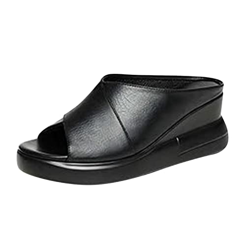 LDOZ Ladies Summer Open-Toe Fish-Mouth Shoes Leather Buckle Hollow Wedges Women's Thick-soled slippers for Street Shopping(Black,7.5) von LDOZ