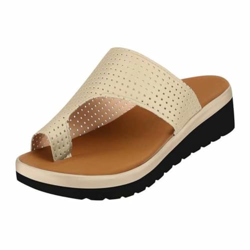 LDOZ Lässige Sandalen mit offener Zehenpartie für den Sommer, Schlupfsandalen mit Ringzehe und Doppelschnallen(Beige,3) von LDOZ