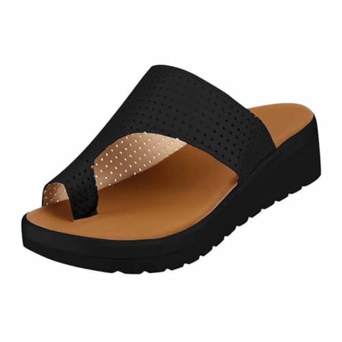 LDOZ Lässige Sandalen mit offener Zehenpartie für den Sommer, Schlupfsandalen mit Ringzehe und Doppelschnallen(Black,4) von LDOZ