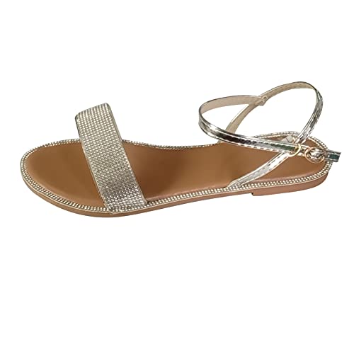 LDOZ Sandalen für Damen, glitzernde Kristall-Strasssteine, flache Sandalen für Street-Shopping-Dating(Silver,9) von LDOZ