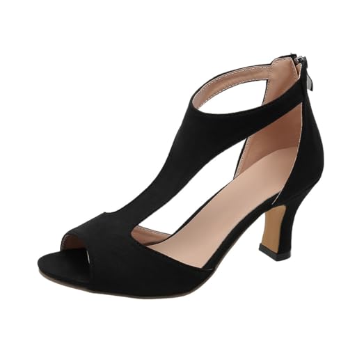 LDOZ Sommermode Fischmaulschuhe mit seitlichem Air-Reißverschluss, Peep-Toe-Sandalen mit Absätzen für Street-Shopping-Dating(Black,7) von LDOZ