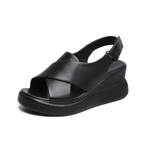 LDOZ Summer Open-Toe Women slippers Fish-Mouth Shoes Leather Buckle Hollow Wedges Women's Thick-soled Sandals(Black-2,7.5) von LDOZ