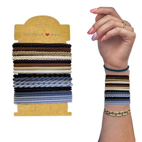 Boho-Haargummis, elastische Twist-Armbänder, Haargummis für Damen, 4 Stile, Morandi-Haarbänder für Mädchen, dick, dünn, lang, lockig, 16 Stück (Boho 02) von LDQMS