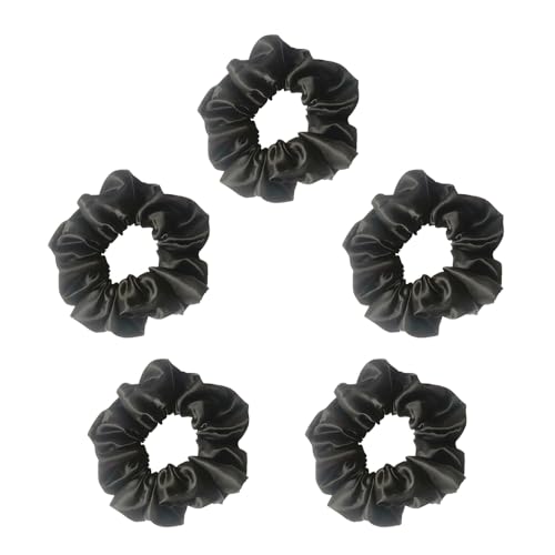 Satin-Haargummis für Frauen – Haargummis für lockiges Haar, weicher als Seidenhaare, Seidenhaargummis, keine Beschädigung, elastische Pferdeschwanz-Halter, 6 Stück (5 Stück schwarz) von LDQMS