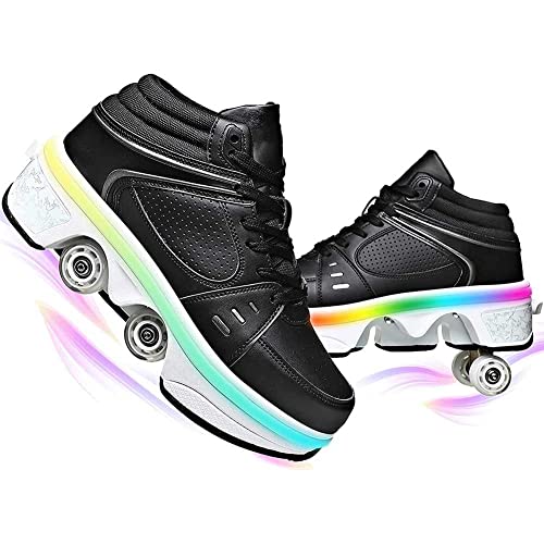 Rollschuhe für Mädchen, Sneaker, Skateschuhe, Sneaker, mit Rädern, Sport, Gymnastik, Mode, Mehrzweck, Kick Roller Schuhe für Jungen Mädchen, Schwarz mit Licht, 39 EU von LDRFSE