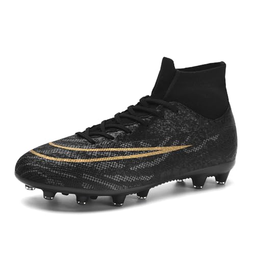 LDTSUP Fußballschuhe Herren Stollen High Top Fußballschuhe Kinder Trainingsschuhe Professionelle Spikes Cleats Outdoor Sport Fussballschuhe Jungen,Schwarz,36 EU von LDTSUP