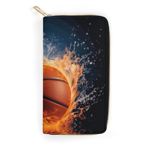 Basketball on Fire Slim Thin Credit Card Wallet, PU Leather Bifold Cash Wallet, Zipper Coin Pocket ID Window Wallet Storage Bag Wallet Coin Purse Pouch Change Holder Small with Zipper for Men And Wome von LDTVSFZQ