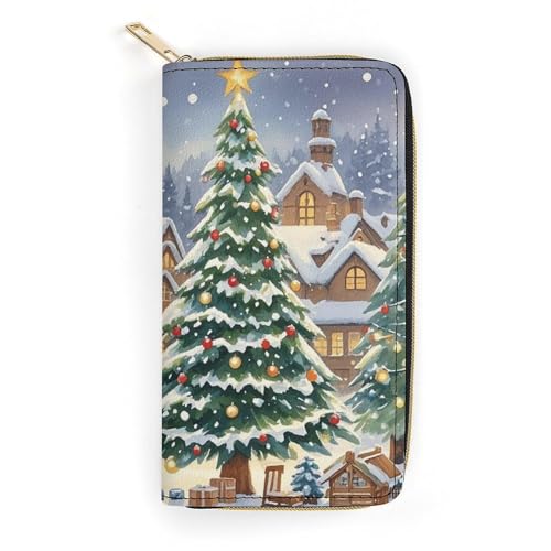 Christmas Tree Town Slim Thin Credit Card Wallet, PU Leather Bifold Cash Wallet, Zipper Coin Pocket ID Window Wallet Storage Bag Wallet Coin Purse Pouch Change Holder Small with Zipper for Men And Wom von LDTVSFZQ