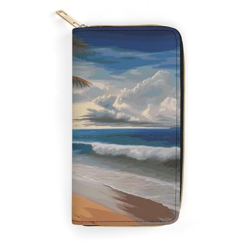 Coconut Palm Tree Sandy Beach Slim Thin Credit Card Wallet, PU Leather Bifold Cash Wallet, Zipper Coin Pocket ID Window Wallet Storage Bag Wallet Coin Purse Pouch Change Holder Small with Zipper for M von LDTVSFZQ
