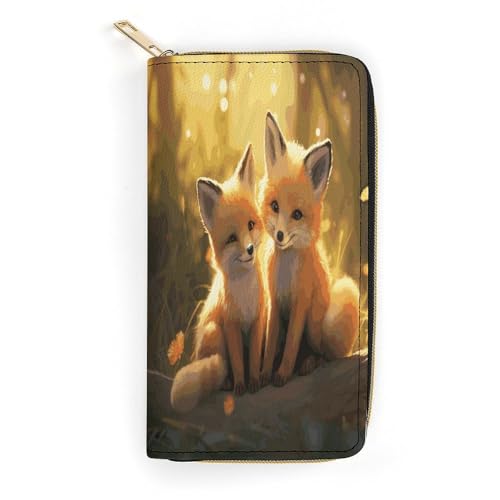 Cute Foxes Slim Thin Credit Card Wallet, PU Leather Bifold Cash Wallet, Zipper Coin Pocket ID Window Wallet Storage Bag Wallet Coin Purse Pouch Change Holder Small with Zipper for Men And Women, style von LDTVSFZQ