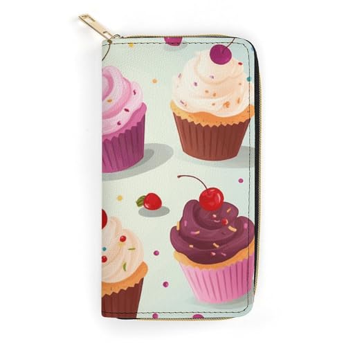 Delicious Cupcakes Slim Thin Credit Card Wallet, PU Leather Bifold Cash Wallet, Zipper Coin Pocket ID Window Wallet Storage Bag Wallet Wallet Coin Purse Pouch Change Holder Small with Zipper for Men von LDTVSFZQ