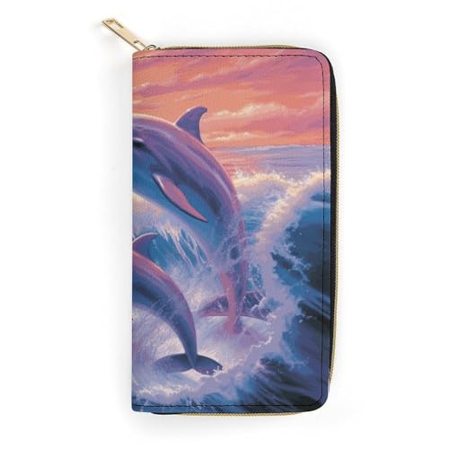 Delphins Art Slim Thin Credit Card Wallet, PU Leather Bifold Cash Wallet, Zipper Coin Pocket ID Window Wallet Storage Bag Wallet Coin Purse Pouch Change Holder Small with Zipper for Men And Women von LDTVSFZQ