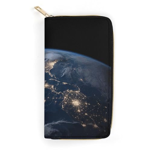 Earth from The Outer Space Slim Thin Credit Card Wallet, PU Leather Bifold Cash Wallet, Zipper Coin Pocket ID Window Wallet Storage Bag Wallet Coin Purse Pouch Change Holder Small with Zipper for Men von LDTVSFZQ